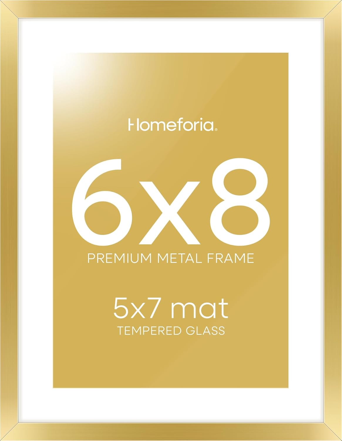 Homeforia 6x8 Picture Frame Gold, High End Metal 6 x 8 Frames with Mat 5 by 7 for Print, Photo