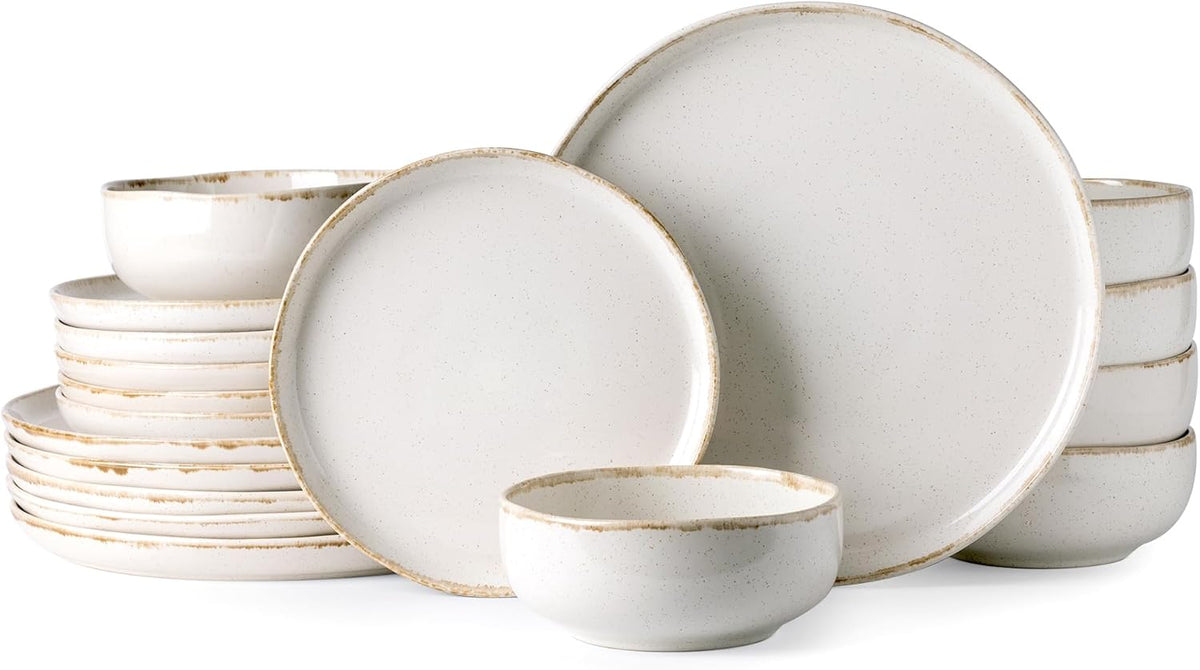 AmorArc Ceramic Dinnerware Sets, Wavy Rim Stoneware Plates and Bowls Sets, Highly Scratch Resistant