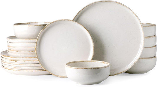 AmorArc Ceramic Dinnerware Sets, Wavy Rim Stoneware Plates and Bowls Sets, Highly Scratch Resistant
