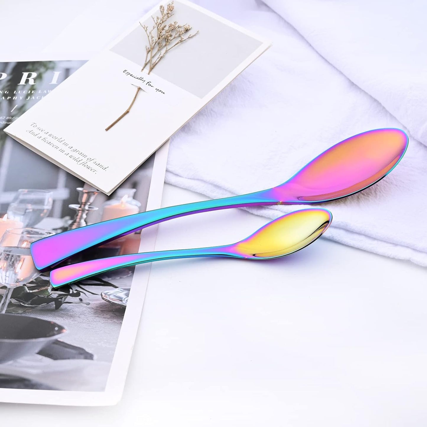 24-Piece Rainbow Flatware, Mirror 18/10 Stainless Steel Modern & Luxury Dinnerware Set With