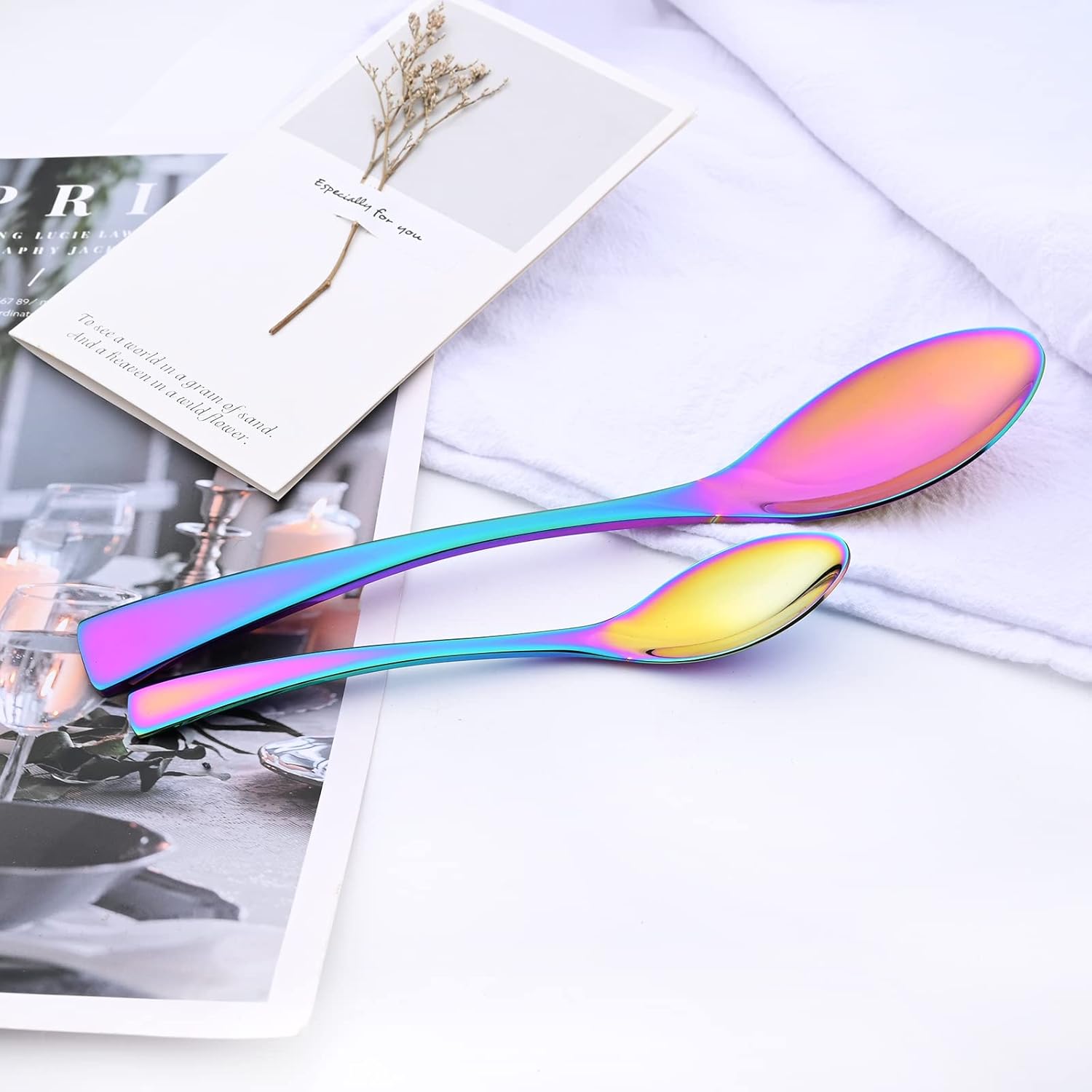 24-Piece Rainbow Flatware, Mirror 18/10 Stainless Steel Modern & Luxury Dinnerware Set With