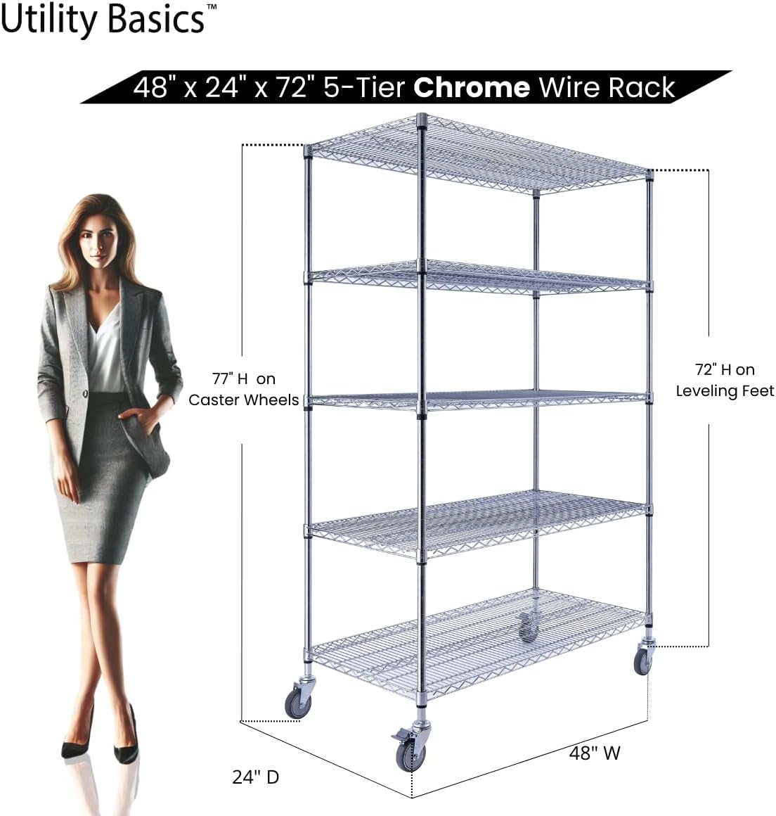 48"x24"x72" Chrome 5-Tier PREMIUM Wire Shelving NSF 4000 LBS MAX CAPACITY Heavy Duty Steel Storage