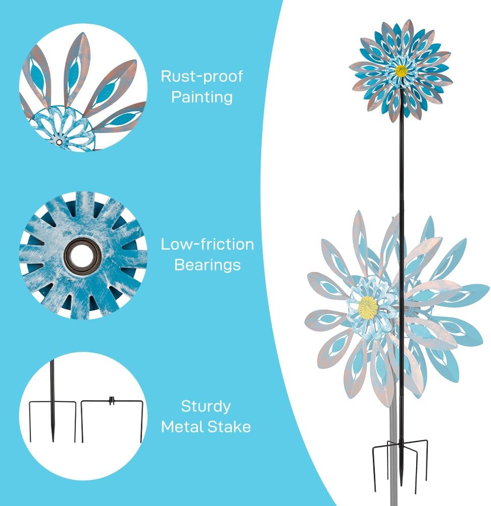 Viveta Wind Spinners,18 * 81" Large Outdoor Wind Spinner,Double-Side Wind Sculpture with 4 Sturdy