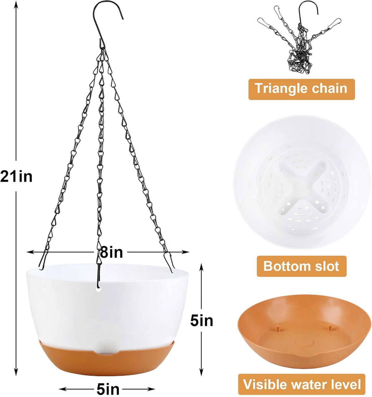 4 Pack Hanging Planter for Plants Indoor,8 Inch Plant Pot Outdoor Plastic Hanging Baskets with