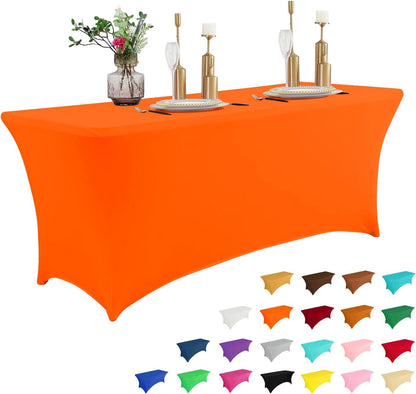 IVAPUPU 4FT Table Cloth for Rectangular Fitted Events Stretch Orange Table Covers Washable Cover