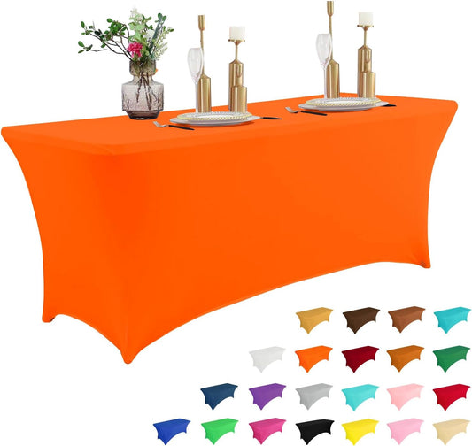 IVAPUPU 8FT Table Cloth for Rectangular Fitted Events Stretch Orange Table Covers Washable Cover