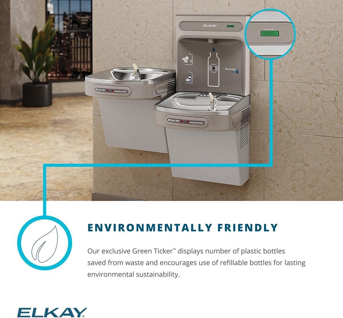 Elkay LZO8WS EZH2O Refrigerated Single Drinking Fountain with Bottle Filling Station and Hands Free