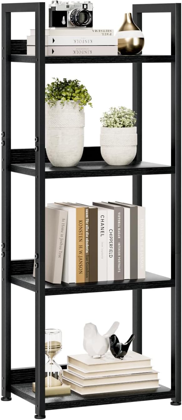 NUMENN Narrow Bookshelf, 4 Tier Bookshelves, Home Office Bookcase Shelf Storage Organizer, Free