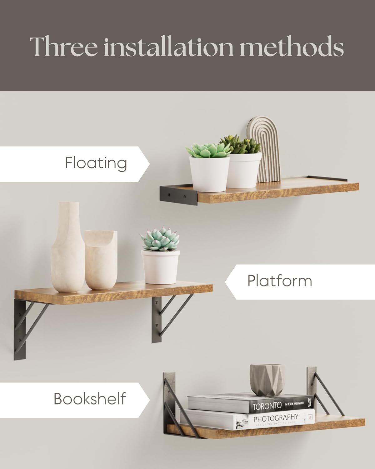 BAYKA Wall Shelves for Bedroom Decor, Floating Wall Shelves for Living Room Kitchen Storage, Wall