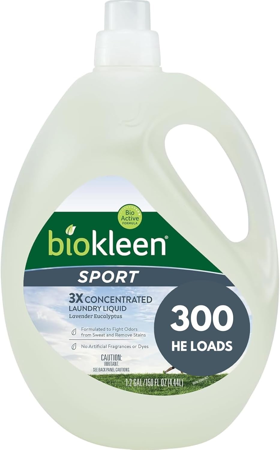 Biokleen Natural Sport 3X Concentrated Laundry Detergent, 300 Loads, Bio Active Formula, Fight