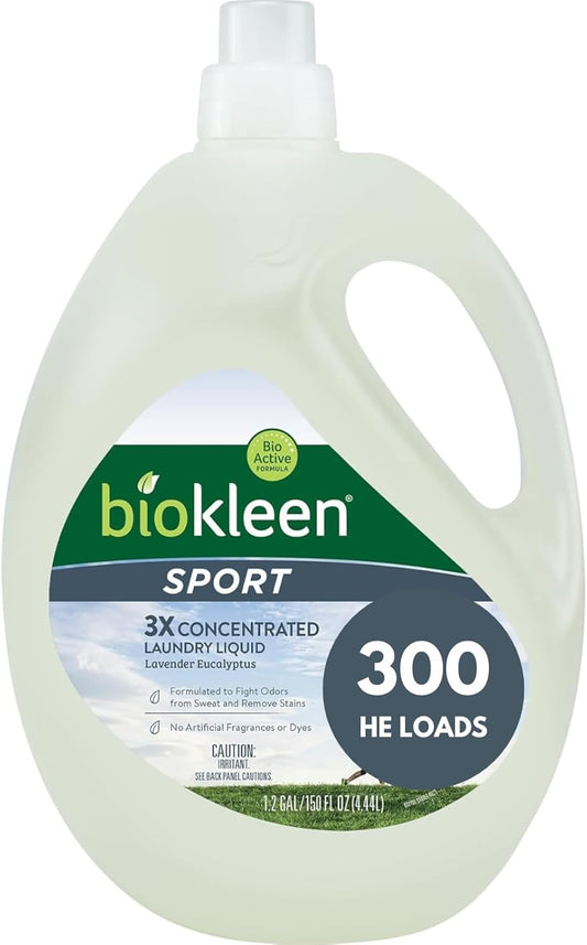 Biokleen Natural Sport 3X Concentrated Laundry Detergent, 300 Loads, Bio Active Formula, Fight