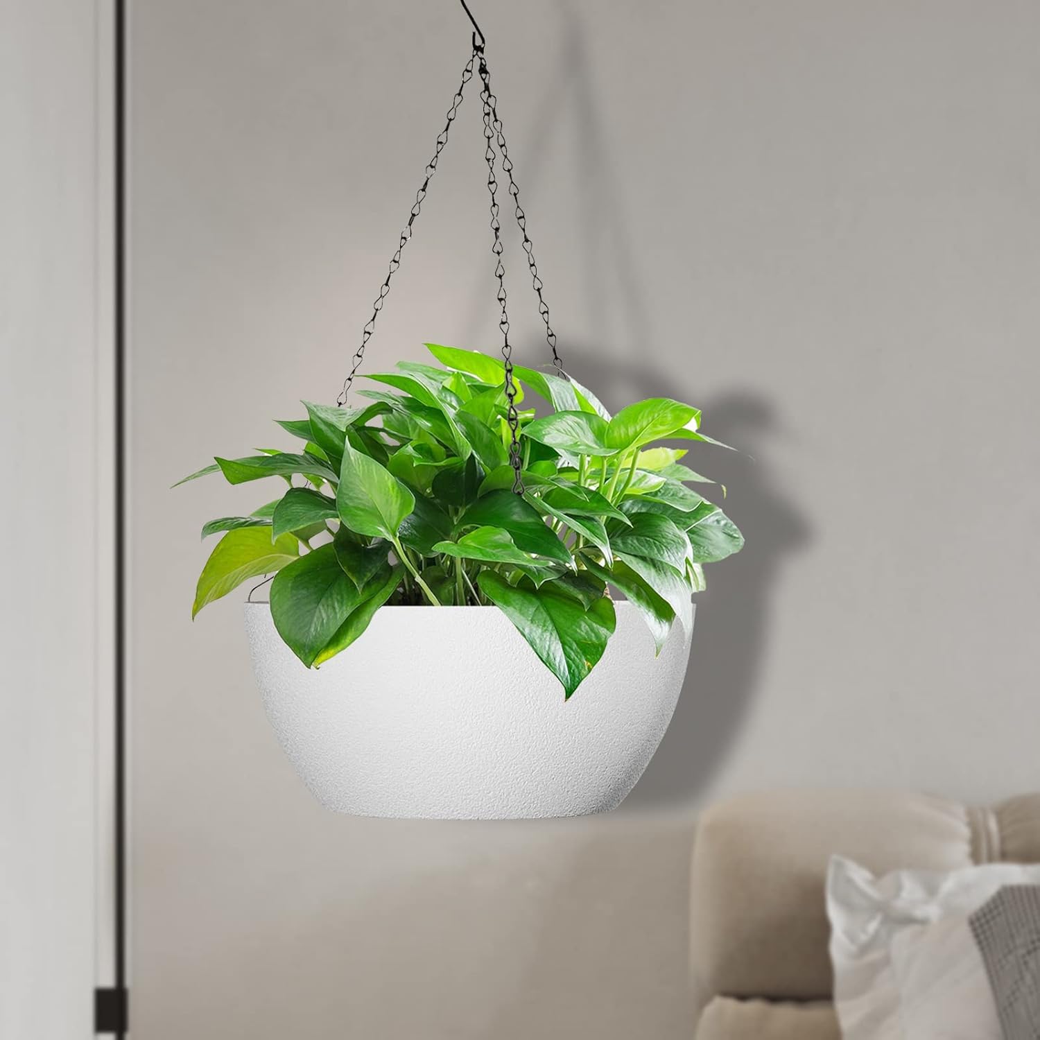10 inch Hanging Planters for Outdoor Indoor Plants with Drainage Holes and Chain, 2 Pack Round