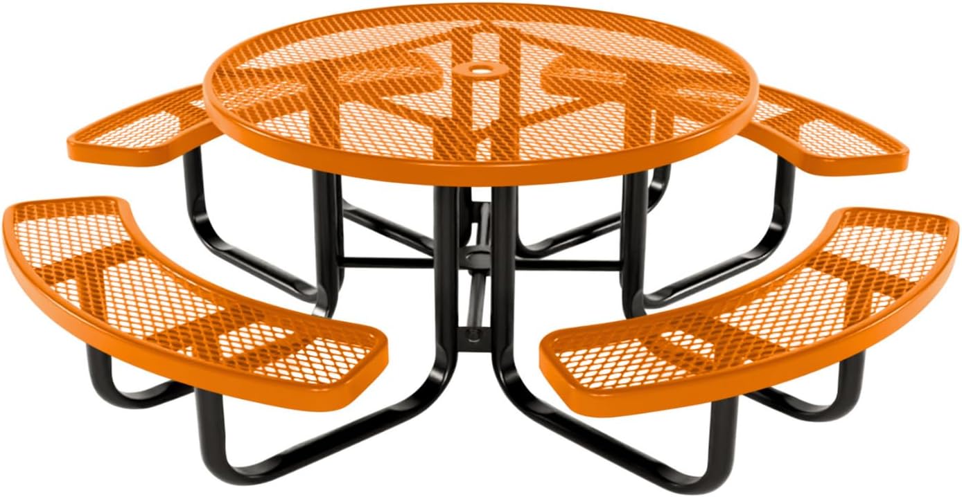 Coated Outdoor Furniture Heavy-Duty Portable Outdoor Kids Table with Umbrella Hole, Expanded Metal