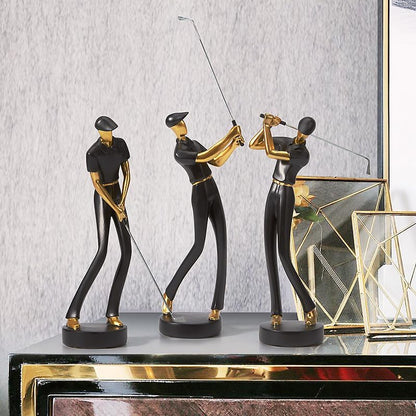HAUCOZE Golf Figurine Statue Golfer Decoration Arts Home Decor Sculpture Polyresin Black 9.6 inch