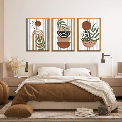 Large Boho Mid Century Wood Wall Art Set Modern Bohemian Wooden Wall Decor Minimalist Leaf Art