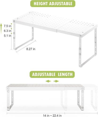 Expandable Cabinet Organizer Shelf With Adjustable Height, Stackable Kitchen Countertop Organizer