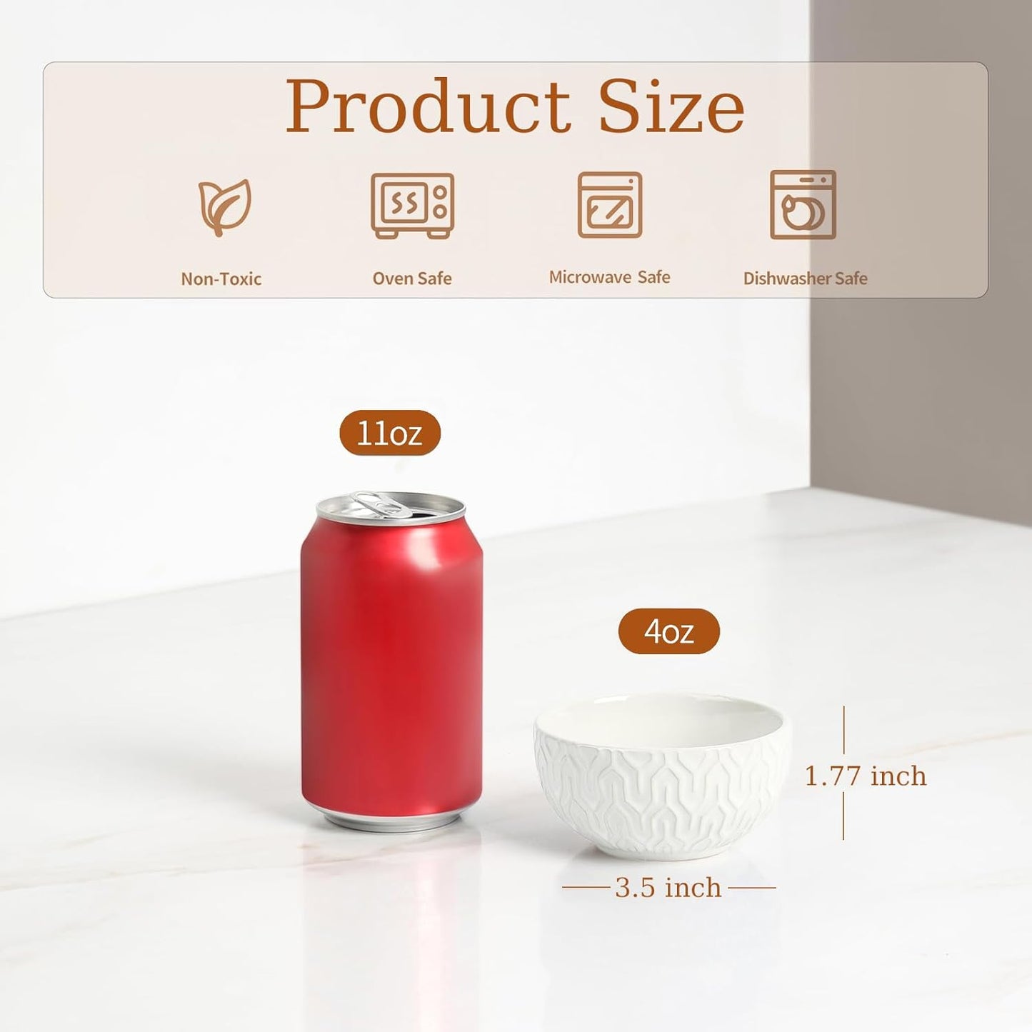 Sureasy Mini Ceramic Dipping Bowls – 4 oz, 3.5 Inch Small Bowls for Sauces & Side Dishes, Microwave