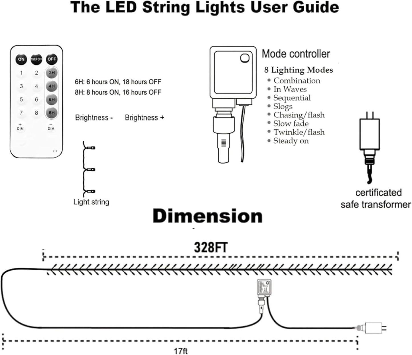 Dazzle Bright Outdoor Christmas String Lights, 1000 LED 328 FT Plug in Fairy Light with Remote
