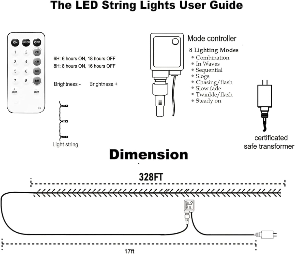 Dazzle Bright Outdoor Christmas String Lights, 1000 LED 328 FT Plug in Fairy Light with Remote