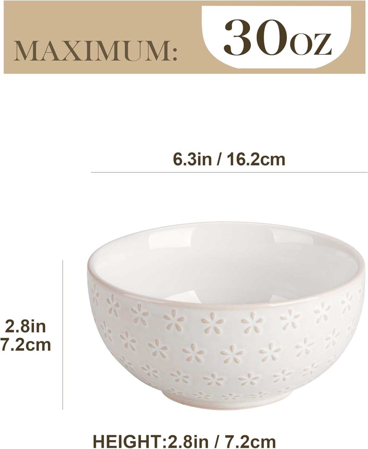 MALACASA Cereal Bowls, 30 Ounce Ceramic Soup Bowl for Kitchen, Stoneware Bowls Set of 4 with