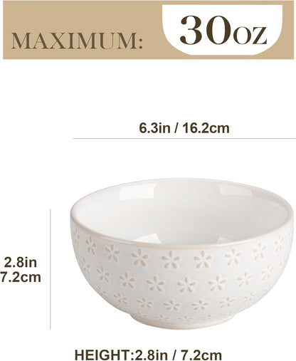 MALACASA Cereal Bowls, 30 Ounce Ceramic Soup Bowl for Kitchen, Stoneware Bowls Set of 4 with
