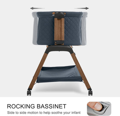 3 in 1 Baby Bassinet, Rocking Bassinets with Comfy Mattress and Wheels, Adjustable Height Bassinet