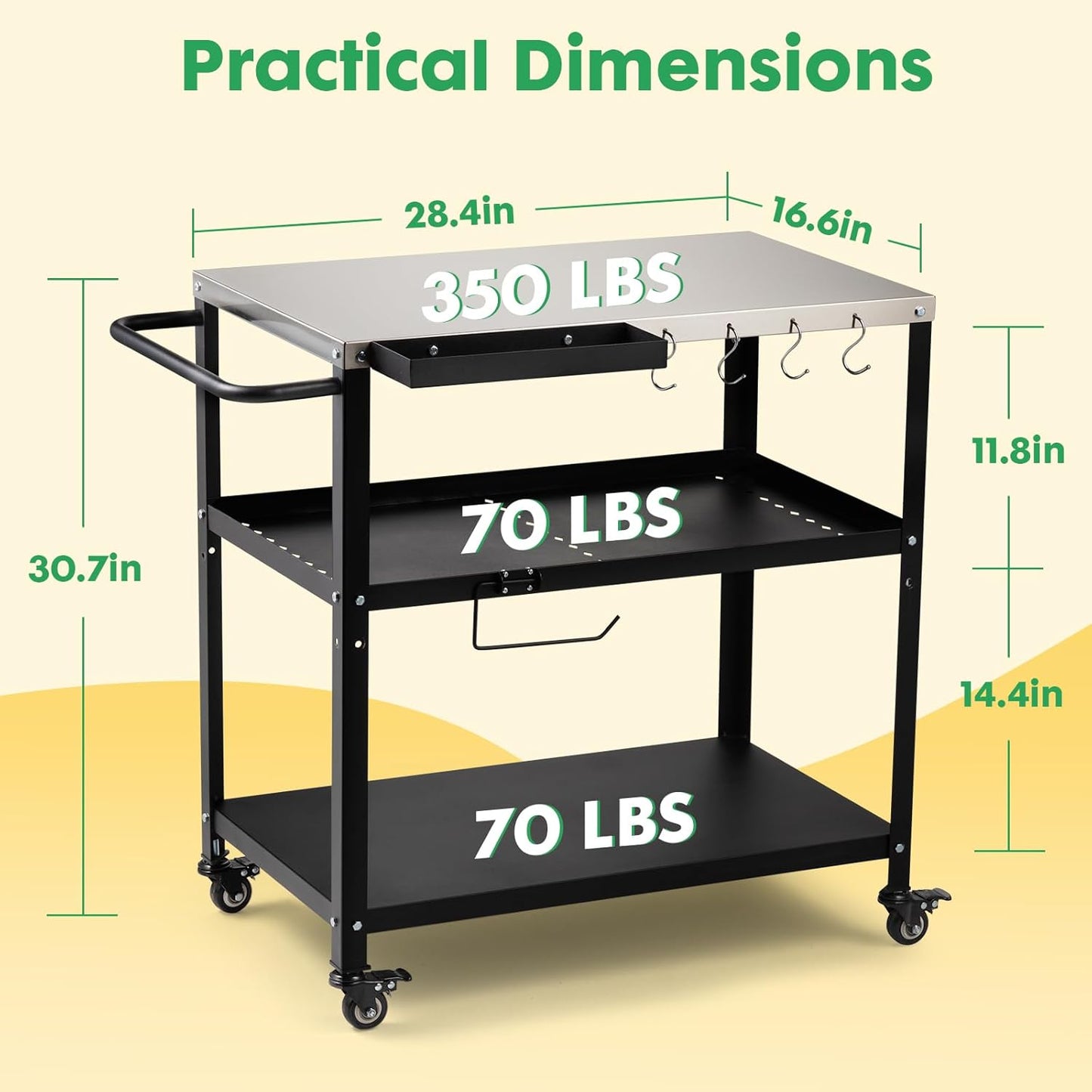 Outdoor Grill Cart Table,Indoor and Outdoor Pizza Oven Table,with 4 Movable Total Lock Casters