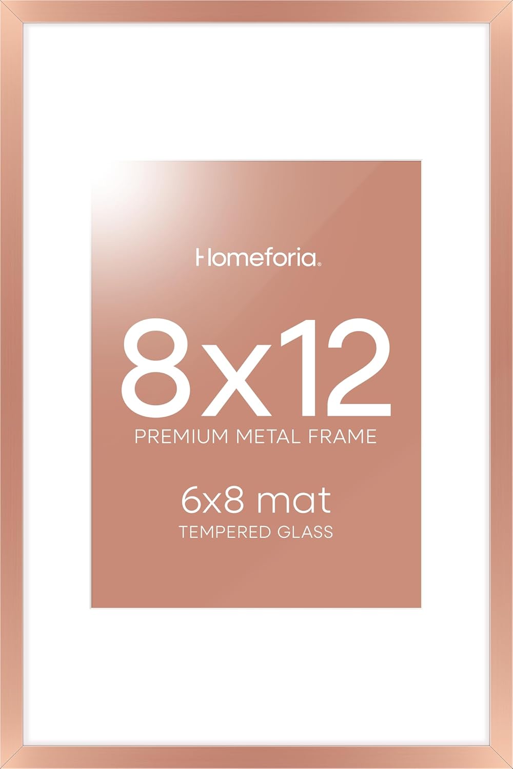 Homeforia 8x12 Picture Frame Rose Gold, High End Metal 8 x 12 Poster Frames with Mat 6 by 8 Photo