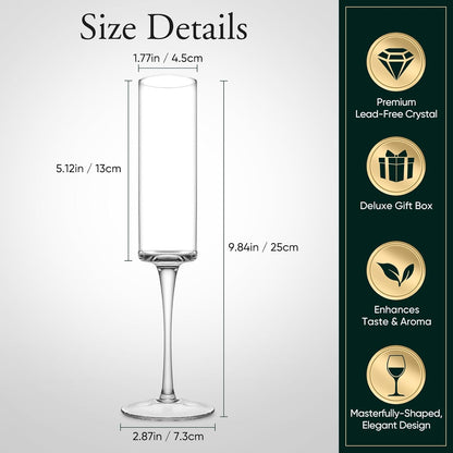 JYB&XY Champagne Flutes Set of 6 Hand Blown Elegant Champagne Glasses With Long Stem Elegant