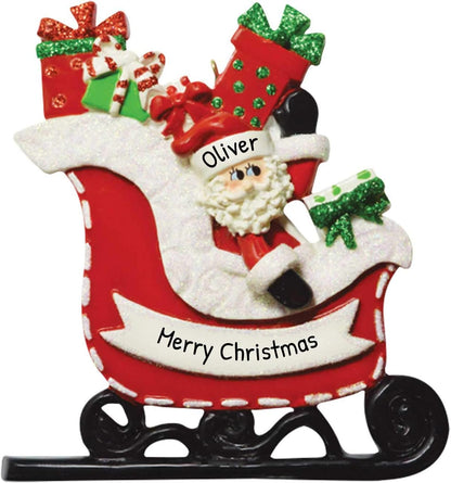 Personalized Christmas Ornaments 2024 - Customized Santa in Red Sleigh Keepsake Ornaments for