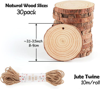 30 Pcs Wooden Discs for Crafts，3.1''-3.5'' Wood Circles for Crafts, Wood Slices for Painting DIY