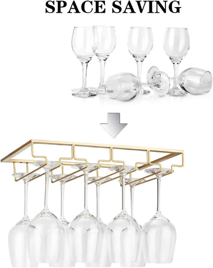 Wine Glass Rack Under Cabinet - Stemware Holder Metal Wine Glass Organizer Glasses Storage Hanger