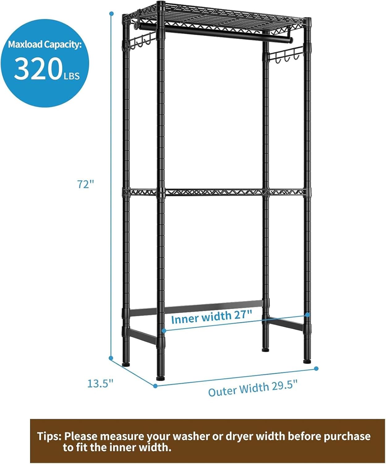 Over Washer and Dryer Shelves,2 Tier Adjustable Height Wire Shelving Laundry Room Storage