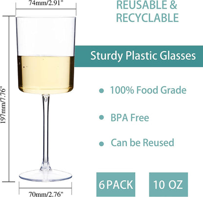 Ciaell 12 Pack Clear Plastic Wine Glasses - 10 Oz Disposable Wine Glasses with Stem for Parties &