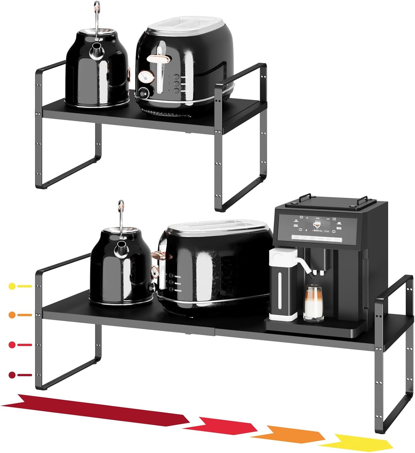 16.5~27.1" Expandable Shelf Organizer, 1Pack 10.2" Wide Stackable Cabinet Shelf Organizers, Black