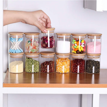 Glass Jars Set,Upgrade Spice Jars with Wood Airtight Lids and Labels, 6oz 12 Piece Small Food