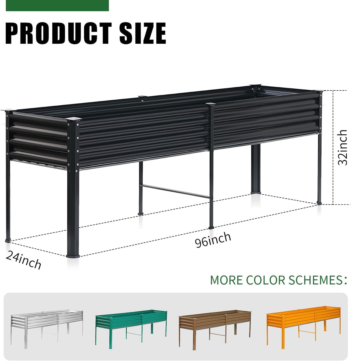 Land Guard Galvanized Raised Garden Bed with Legs, 96×24×32in Raised Garden Beds Outdoor with