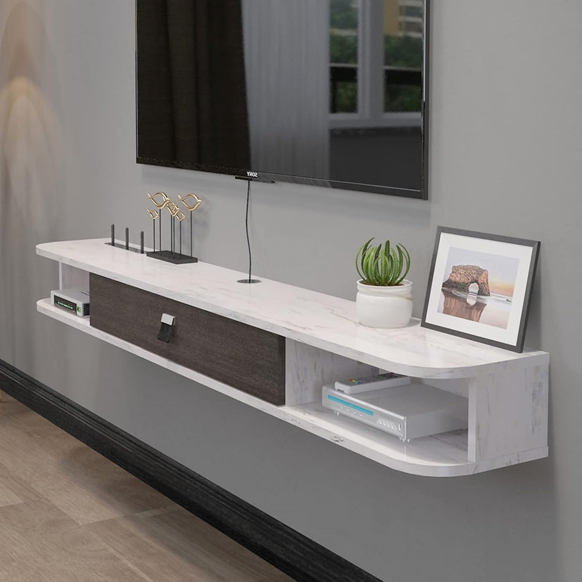 Pmnianhua Floating TV Console,55'' Wall-Mounted Media Console,Floating TV Cabinet,Modern Floating