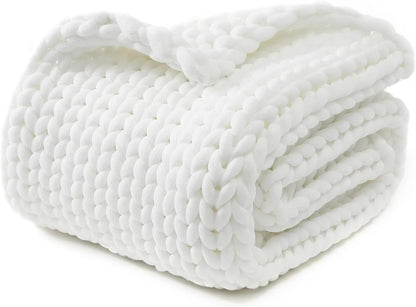 YnM Chunky Throw Blanket, Medium-Weight, Hand Knitted, Skin Friendly, Ventilated and Breathable