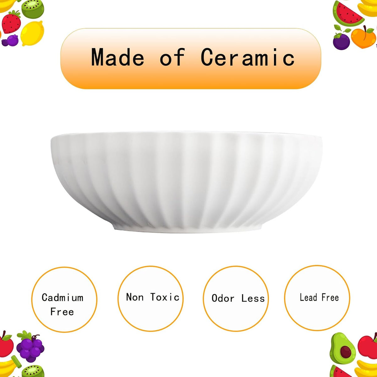 Ceramic Fruit Bowl for Home Kitchen Decor, 10" Large Fruit Basket,Decorative Fruit Storage for