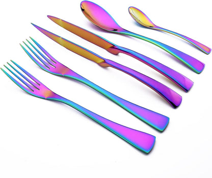 24-Piece Rainbow Flatware, Mirror 18/10 Stainless Steel Modern & Luxury Dinnerware Set With