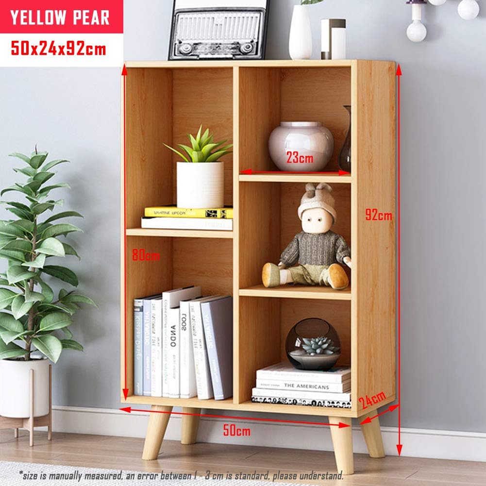 IOTXY Wooden Open Shelf Bookcase - 3-Tier Floor Standing Display Cabinet Rack with Legs, 5 Cubes