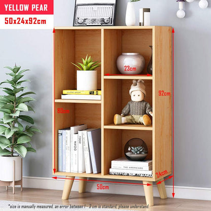 IOTXY Wooden Open Shelf Bookcase - 3-Tier Floor Standing Display Cabinet Rack with Legs, 5 Cubes