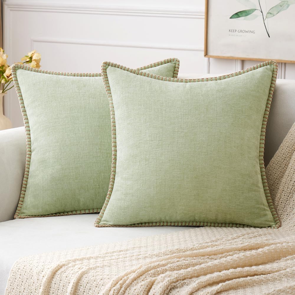 MIULEE Pack of 2 Couch Throw Pillow Covers 20x20 Inch Light Green Farmhouse Decorative Pillow
