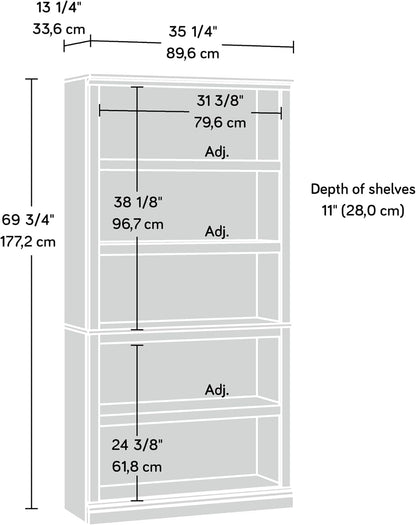 Sauder 5 Tier Book Shelf Wooden Bookcase Multipurpose Bookshelf for Home Office, Living Room, in