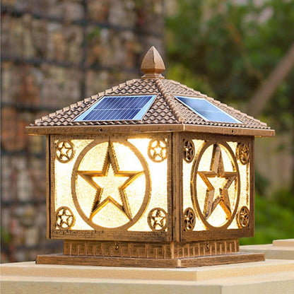 SLAWA Outdoor Solar Post Cap Light 9.8In Bronze Column Lights Square Waterproof Landscape Lighting