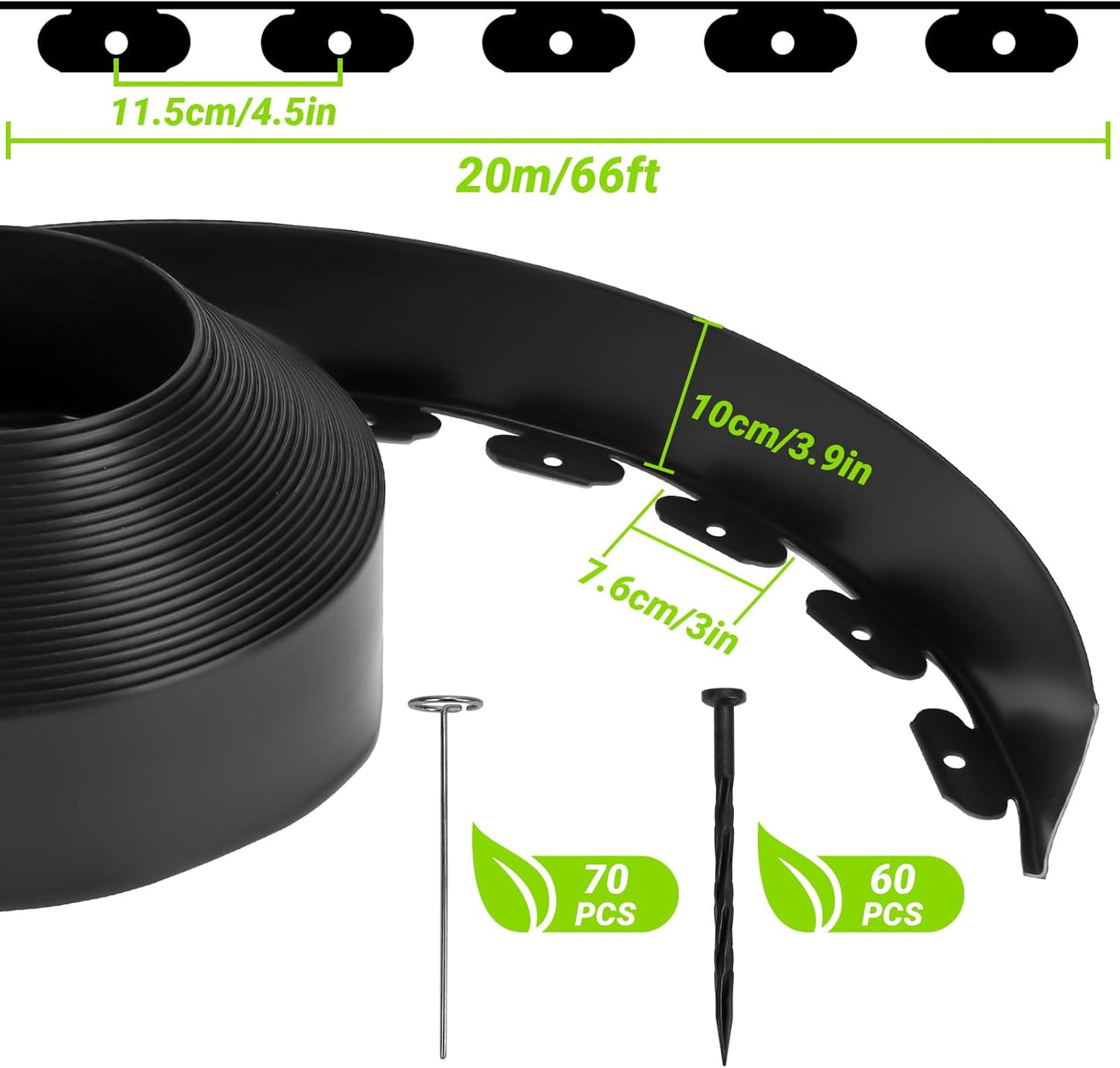Greaner Landscape Edging Kit, Durable Plastic Garden Border Edging with 130 PCS Spikes, No Dig