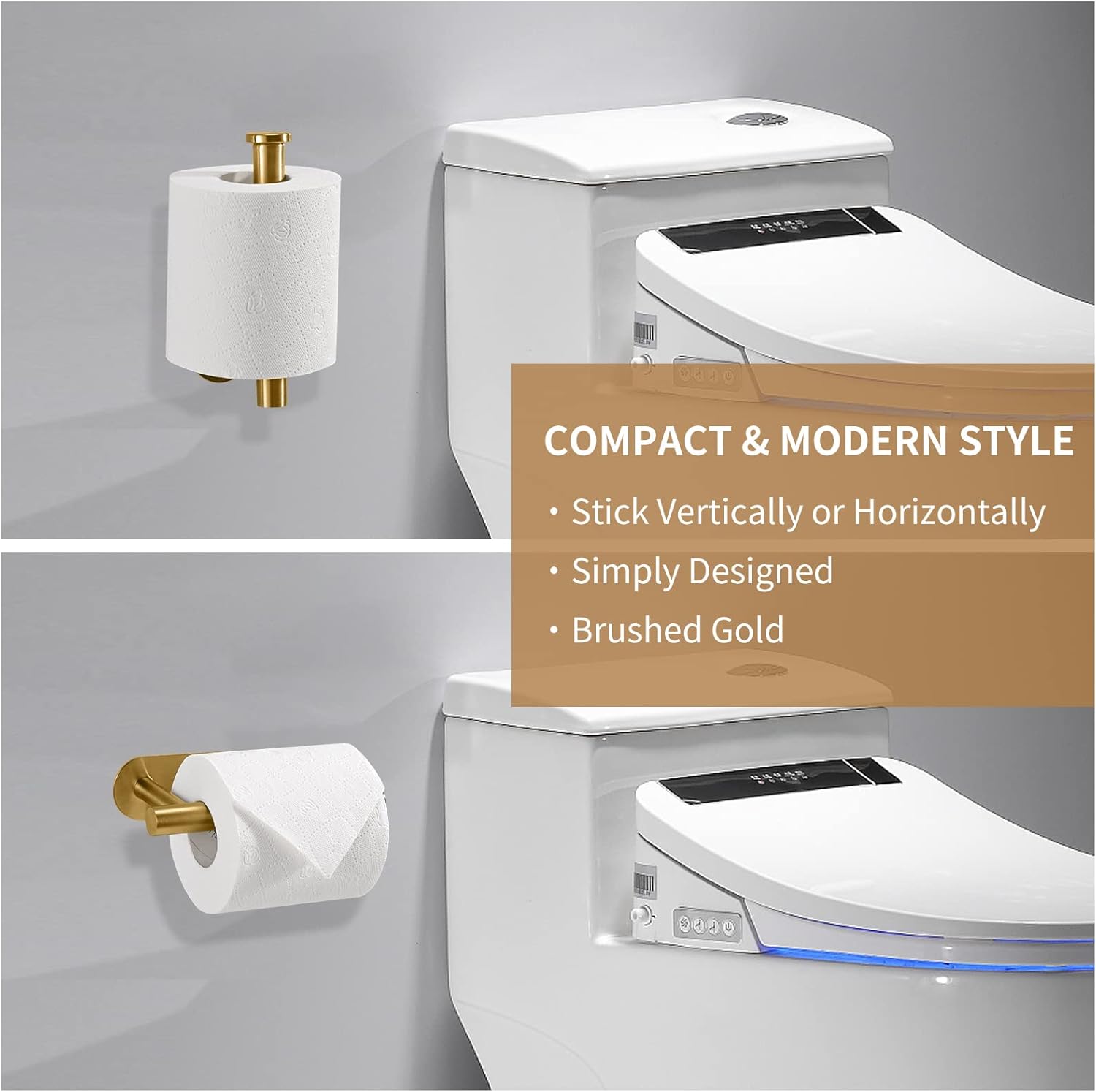 Toilet Paper Holder,Gold,Wall Mount, Upgraded Adhesive Toilet Roll Holder,no