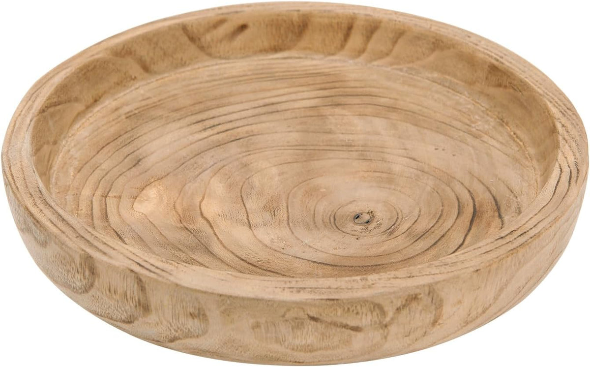 NIKKY HOME 12" Hand Carved Dough Bowls, Paulownia Wood Round Serving Bowl Decorative Wooden Tray