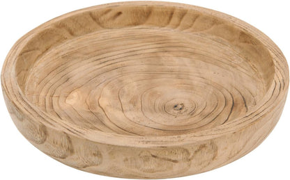 NIKKY HOME 12" Hand Carved Dough Bowls, Paulownia Wood Round Serving Bowl Decorative Wooden Tray